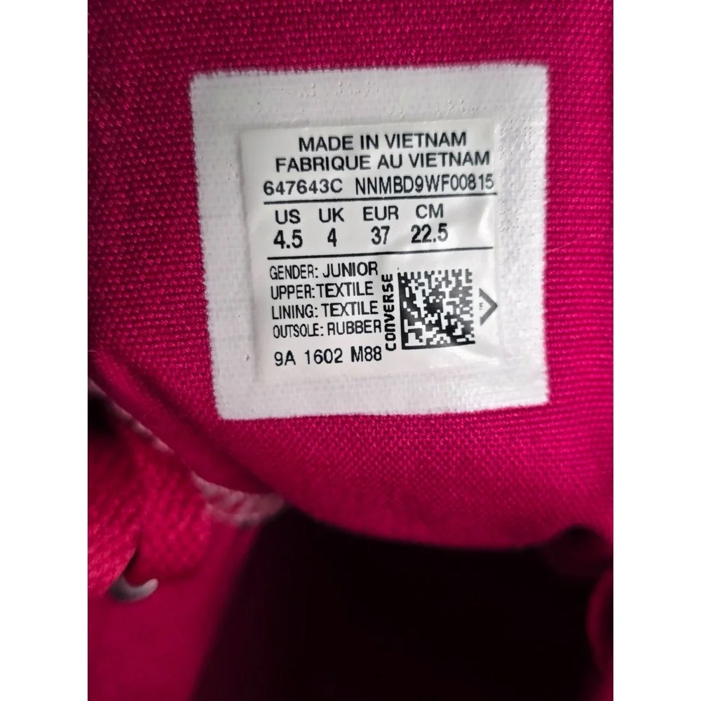 Converse Chuck Taylor All Star High Top Junior Sneakers Size 4.5 Pink Berry Shoe